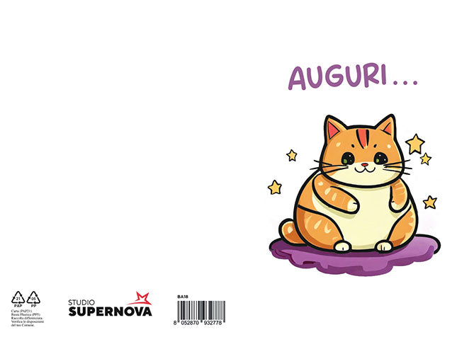 Studio Supernova BA18 Kawaii Gattone biglietto auguri con busta