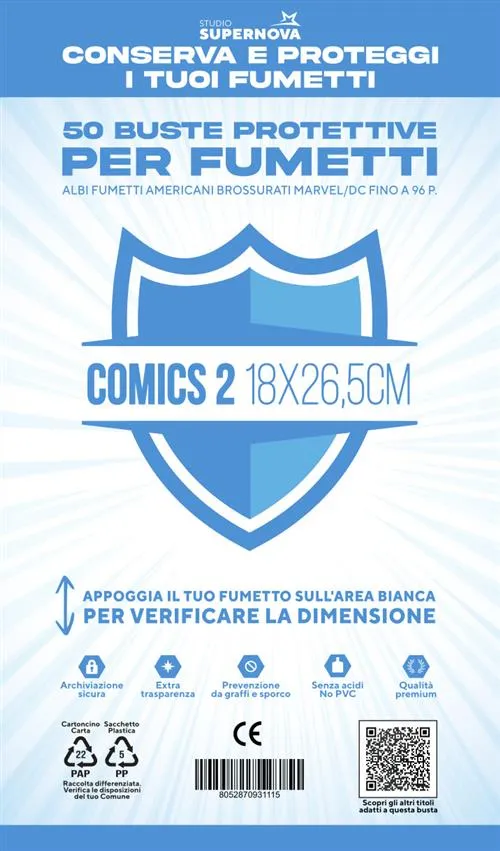 Studio Supernova Comics 2 Buste Protettive 18x26,5 50 Pezzi