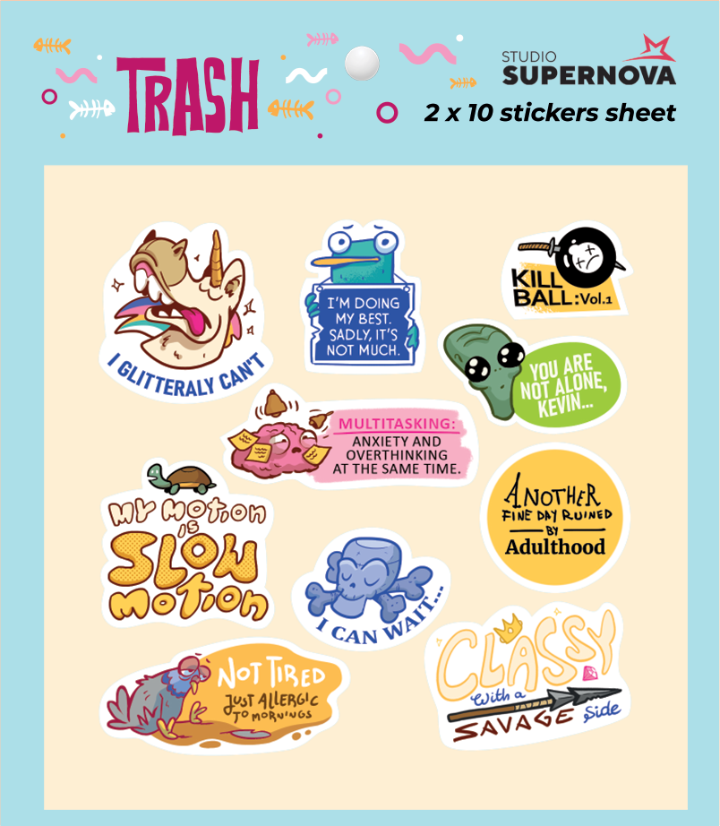 Studio Supernova Games Trash 2 set sticker vinile 20 pezzi
