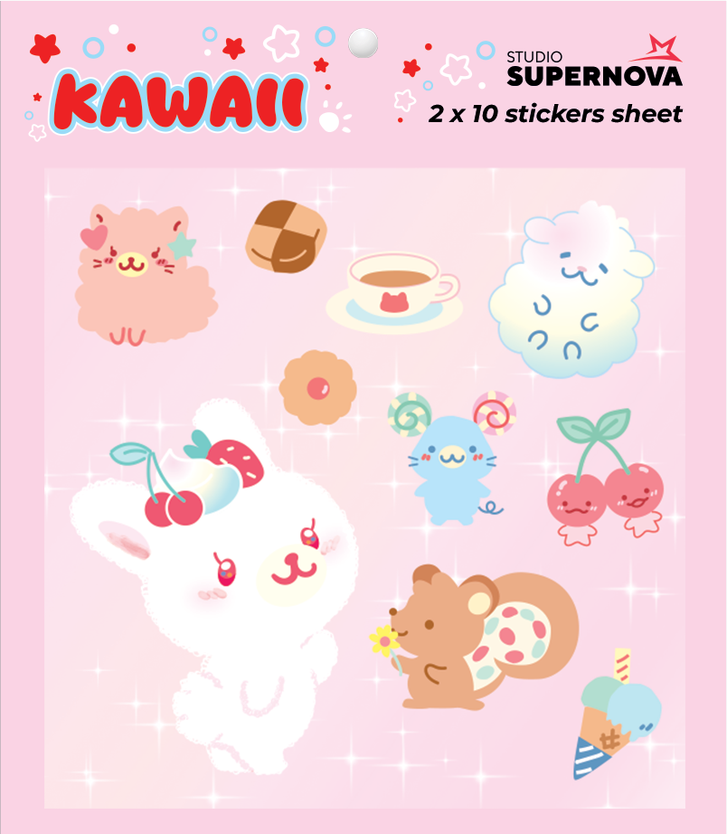 Studio Supernova Kawaii 3 set sticker 20 pz vinile
