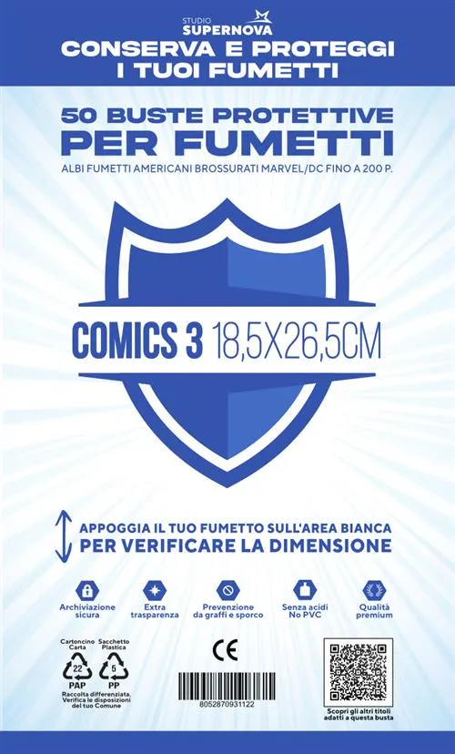 Studio Supernova Comics 3 buste protettive 18,5x26,5 50 pezzi