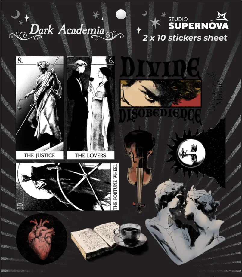 Studio Supernova Dark Academia 3 set 20 sticker in vinile
