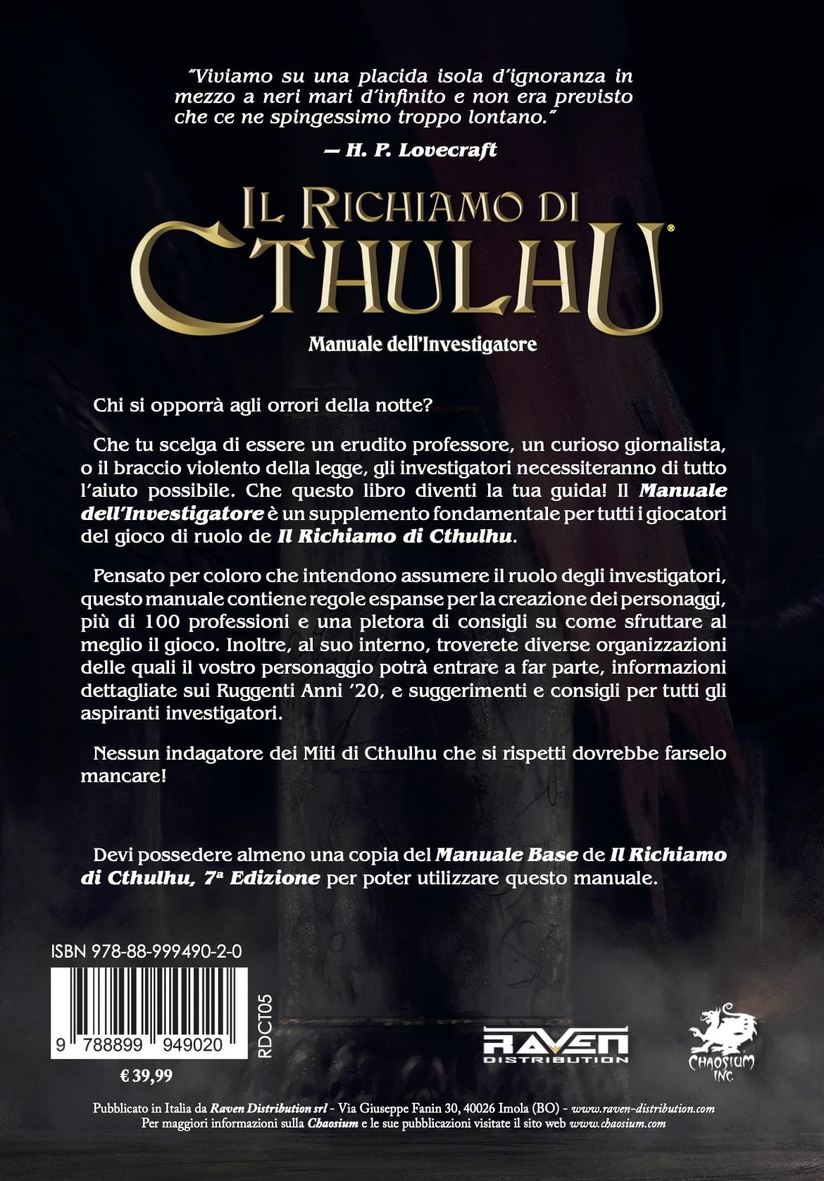 Raven Il Richiamo di Cthulhu Manuale Investigatore gioco ruolo