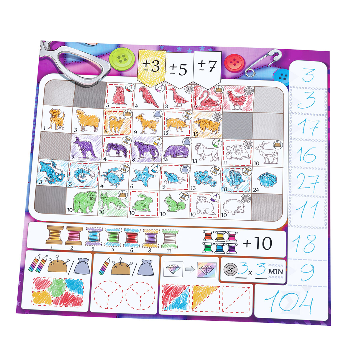 Niza Gams Quilt Gioco da Tavolo Roll and Write Matite