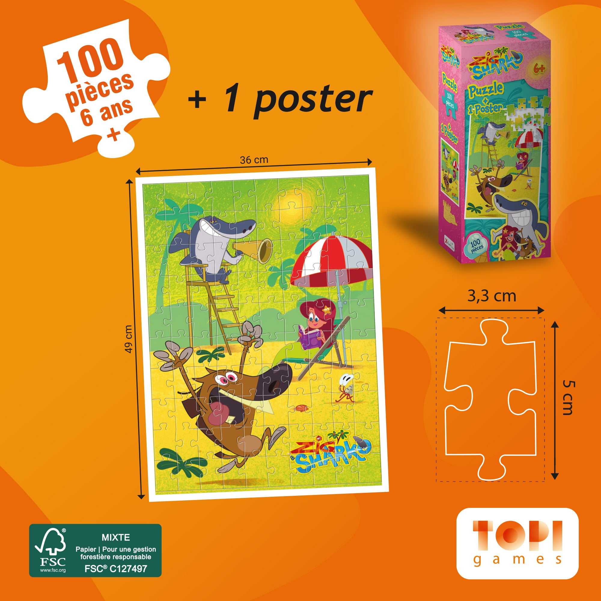 Topi Games Zig & Sharko puzzle 100 pezzi con poster