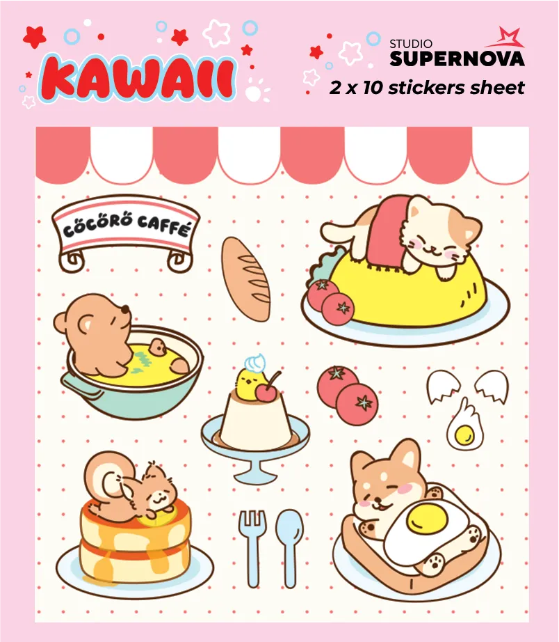 Studio Supernova Games Kawaii 2 set sticker vinile 20 pezzi