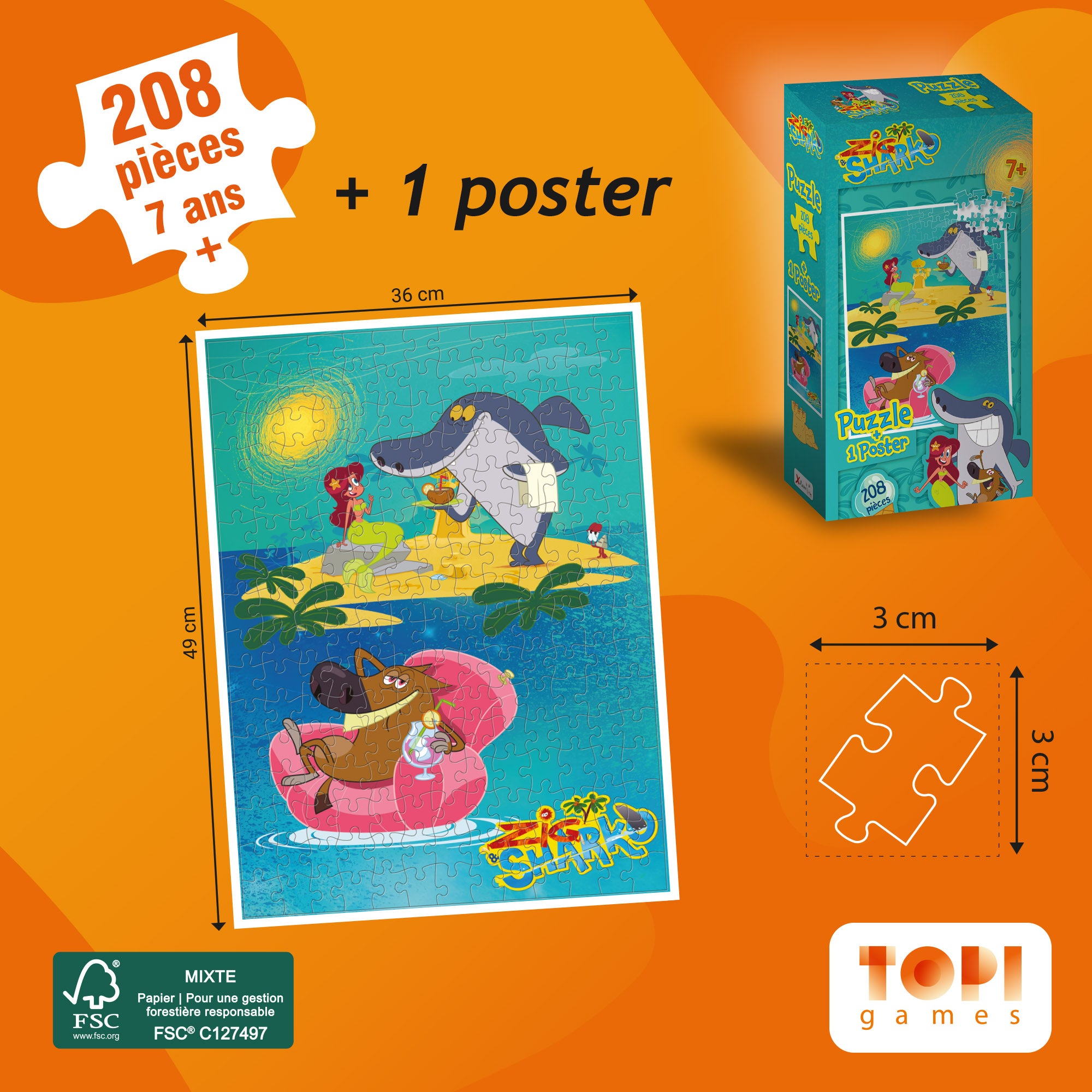 Topi Games Zig e Sharko puzzle 208 pezzi con poster