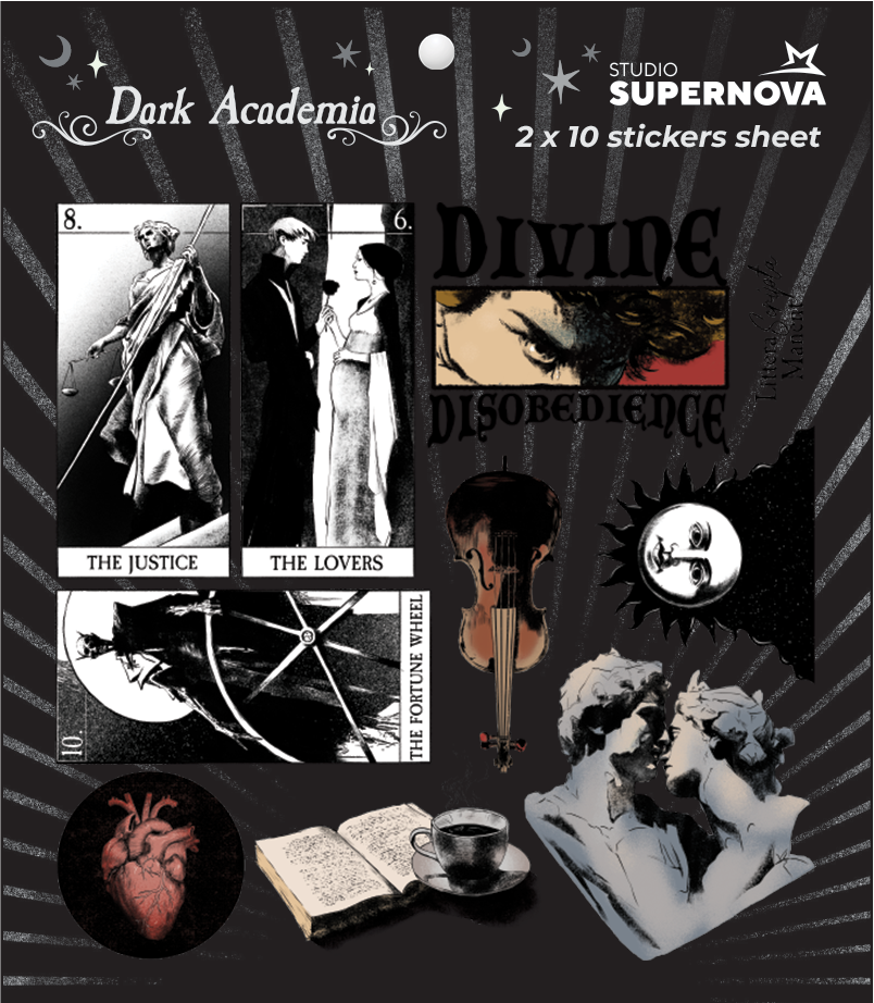 Studio Supernova Dark Academia 3 set 20 sticker in vinile